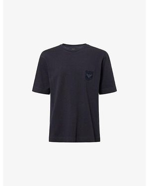 Emporio Armani University Logo-Embroidered Cotton-Jersey T-Shirt - Blue