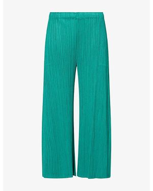 Pleats Please Issey Miyake Pleated Ankle-Crop Knitted Trousers - Green