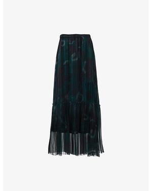 eem Printed Metallic-Yarn Woven Midi Skirt - Blue