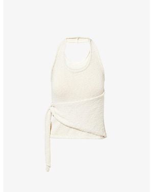 4th & Reckless Braya Boucle Knit Draped Waist Sleeveless Top - White