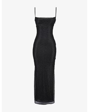 House Of Cb Calla Pearl-Embellished Mesh Maxi Dress - Black