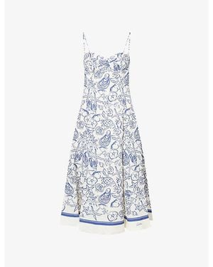 Jonathan Simkhai Analise Graphic-Pattern Linen-Blend Midi Dress - Blue