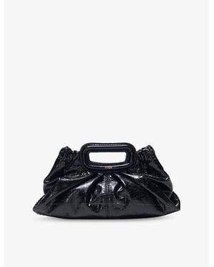 Maje Branded Textured Leather Clutch Bag - Black