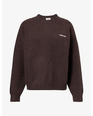 ADANOLA Logo-Embroidered Oversize Cotton-Knit Jumper - Brown