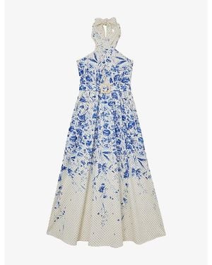 Reiss Amaya Floral-Print Stretch-Cotton Maxi Dress - Blue