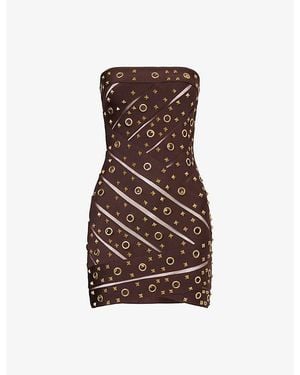 Jaded London Studded Bandage Stretch-Woven Mini Dress - Brown