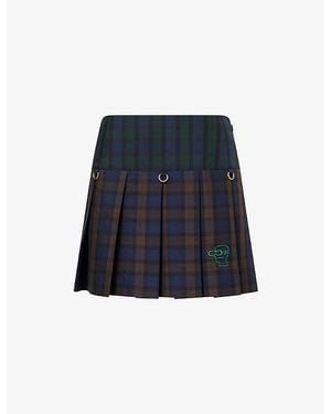 COACH X Brain Dead Plaid Pleated Cotton-Blend Mini Skirt - Blue