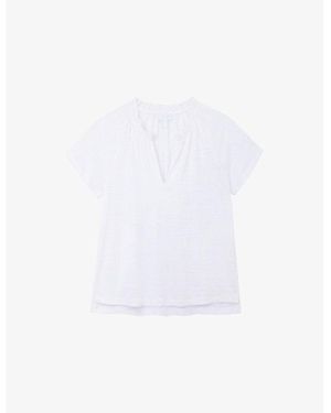 The White Company Frill-Trim Short-Sleeve Linen-Jersey Blouse - White