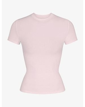 Skims Short-Sleeve Cotton-Jersey T-Shirt - Pink