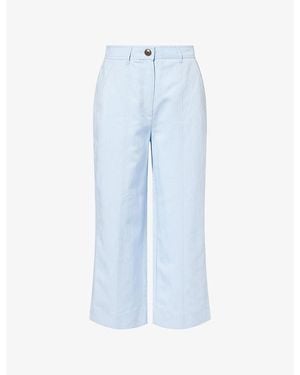 ME+EM Tailored-Fit Cropped Linen-Cotton Trousers - Blue