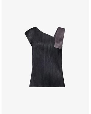 Pleats Please Issey Miyake Pointe Asymmetric Woven Top - Blue