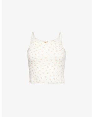 THE NAP CO Pointelle Floral-Print Cotton-Jersey Top - White