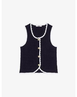 Maje Crochet-Trim Sleeveless Knitted Top - Blue