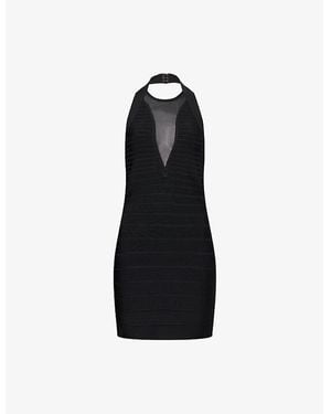 Hervé Léger Jolie Halterneck Stretch-Woven Mini Dress - Black