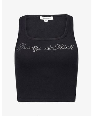 Sporty & Rich Crystal-Logo Cropped Cotton Tank Top - Blue
