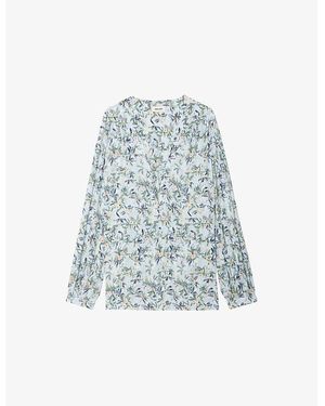 Zadig & Voltaire Tamela Floral-Print Tie-Neck Woven Blouse - Blue