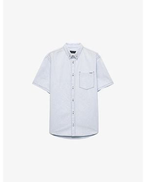 Prada Brand-Embroidered Chest-Pocket Cotton-Chambray Shirt - White