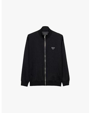 Prada Superfine Triangle-Logo Wool Knitted Cardigan - Black