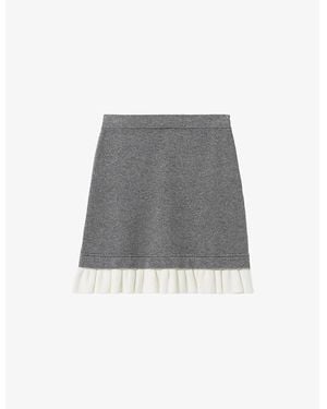 Claudie Pierlot Frill-Trim Knitted Wool-Cashmere Blend Skirt - Grey