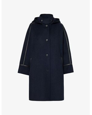 Yves Salomon Hooded Two-Welt-Pockets Relaxed-Fit Wool And Cashmere-Blend Cape - Blue