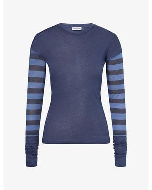 Peachy Den Paloma Striped Long-Sleeve Cotton T-Shirt - Blue