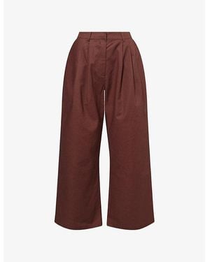 The Couture Club Wide-Leg Pleat Cotton-Linen Pants - Red