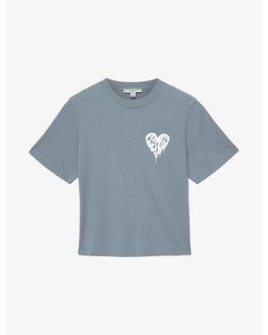 AllSaints Lisa Trip Logo-Print Short-Sleeve Cotton T-Shirt - Blue