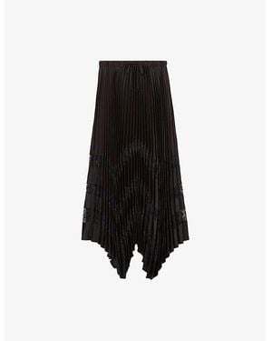 Claudie Pierlot Pleated Lace-Embroidered Satin Midi Skirt - Black
