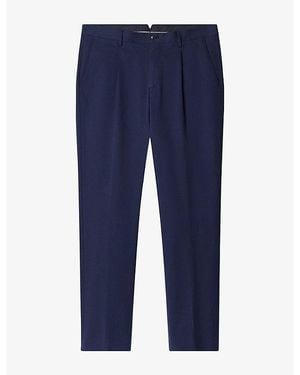 Hackett Pleated-Front Tapered-Leg Stretch Cotton-Blend Pants - Blue