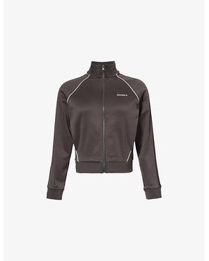 ADANOLA Embroidered-Logo Contrast-Piping Woven Track Jacket - Brown