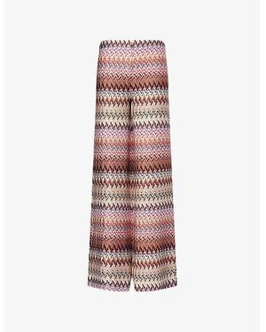Missoni Chevron Metallic-Knit Wide-Leg Pants - Pink