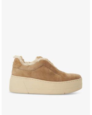 Dune Esthie Chunky Shearling-Lined Suede Slip-On Sneakers - Natural