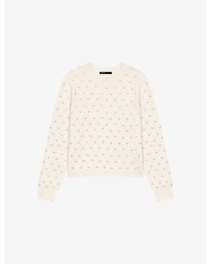 Maje Rhinestone-Embellished Cropped Wool-Blend Sweater - White