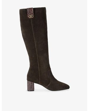 Kurt Geiger Chelsea Trim Heeled Suede Knee-High Boots - Black