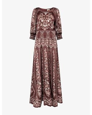 FARM Rio Liz Floral Woven Maxi Dress - Brown