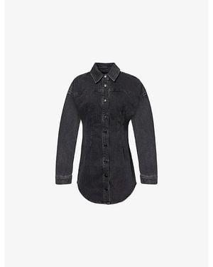 GOOD AMERICAN Shaped Long-Sleeves Stretch-Denim Mini Dress - Blue