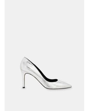 Whistles Corie Metallic Grained-Leather Heeled Courts - White