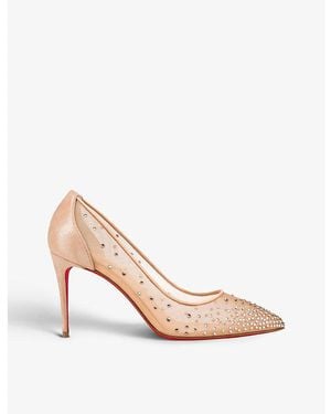 Christian Louboutin Follie Strass 85 Suede And Mesh Heeled Courts - Pink