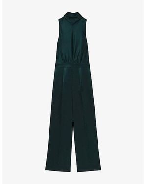 Reiss Farah Cape-Back Sleeveless Satin Jumpsuit - Green