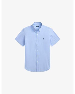 Polo Ralph Lauren Brand-Embroidered Custom-Fit Cotton-Poplin Shirt - Blue