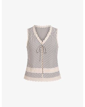 Amy Lynn Striped V-Neck Cotton Top - Green