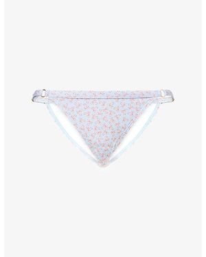 Gracejacob Bow-Print Side-Tie Bikini Bottoms - White