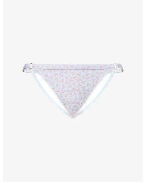 Gracejacob Bow-Print Side-Tie Bikini Bottoms - White