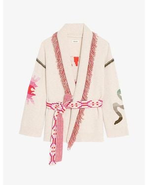 Zadig & Voltaire Alpa Brand-Intarsia Wool And Cashmere Cardigan - Pink