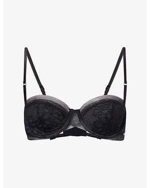 Calvin Klein Bridal Underwired Floral-Lace Balconette Bra - Black