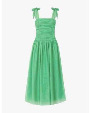 Ro&zo Aria Ruched-Front Tulle Maxi Dress - Green