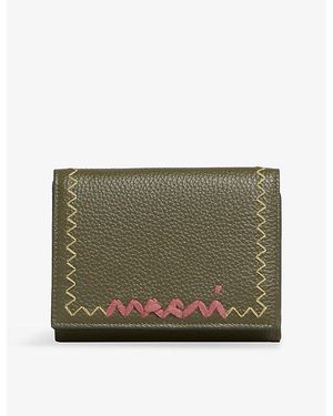 Marni Embroidered-Logo Tri-Fold Leather Wallet - Green