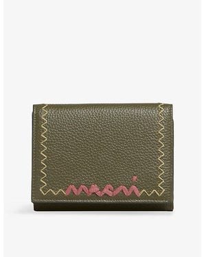 Marni Embroidered-Logo Tri-Fold Leather Wallet - Green