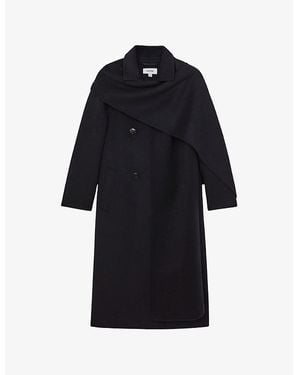 Reiss Indira Double-Breasted Wool-Blend Coat - Black