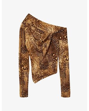 AllSaints Arlie Abstract-Print Stretch-Woven Top - Brown